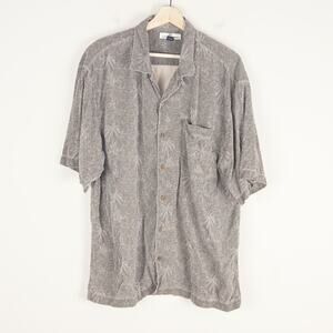 Tommy Bahama Palm Tree Print Brown 100% Silk Button Short Sleeve Shirt Mens XL